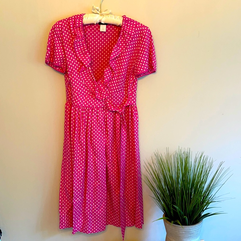 J Crew pink 💯 silk wrap dress